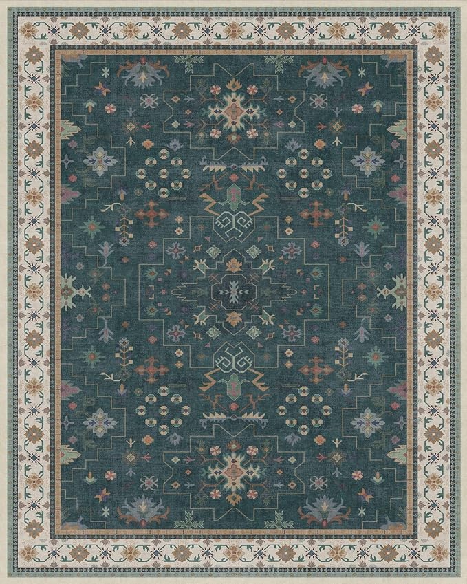 Hazo Haus Dark Green Vintage 8x10 Washable Rugs - Image 2