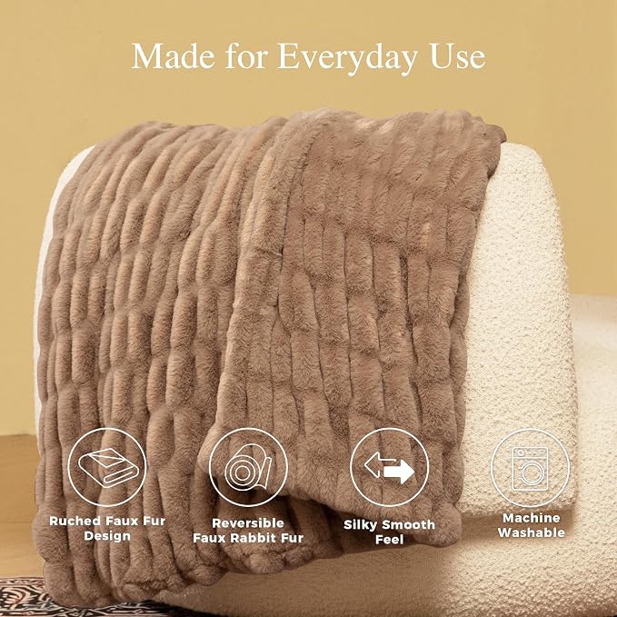 Ultra Soft Cozy Faux Fur Throw Blanket, Fuzzy Plush Thick Bubble Blanket - Image 5