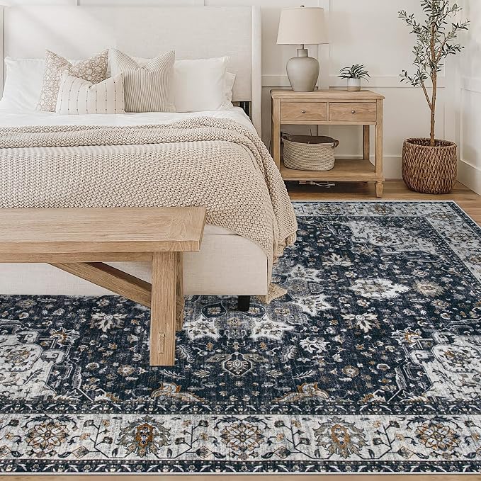 Area Rug 6x9 Washable Rug, Vintage Boho Medallion Rugs Non-Slip Soft Low Pile - Image 2