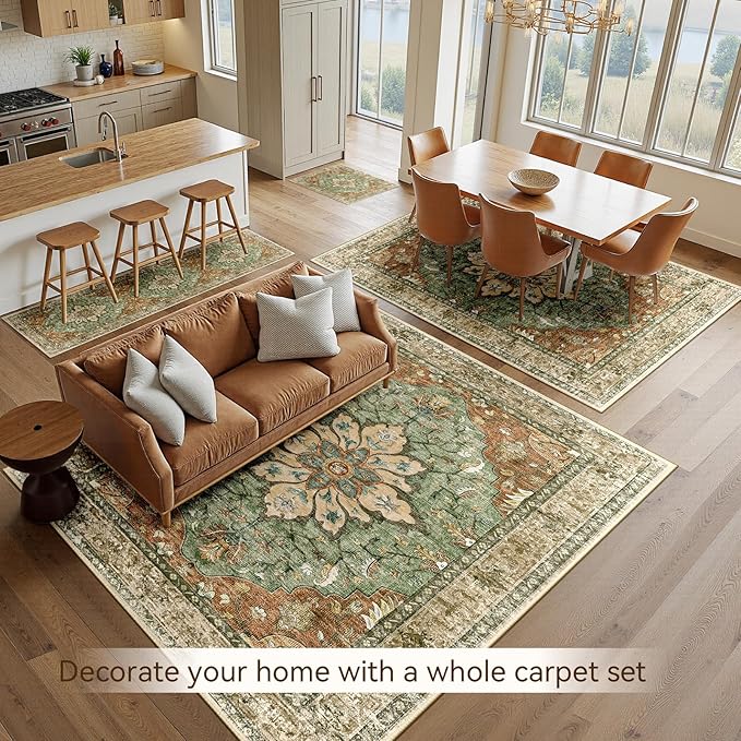 Area Rugs 9'x12' Washable Non-Slip, Floral Vintage Distress Print Pattern - Image 4