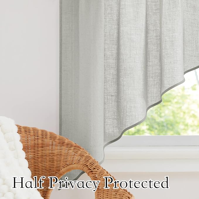 RYB HOME Linen Textured Wave Pattern Sheer Valance Curtains, Contemporary Semi - Image 6