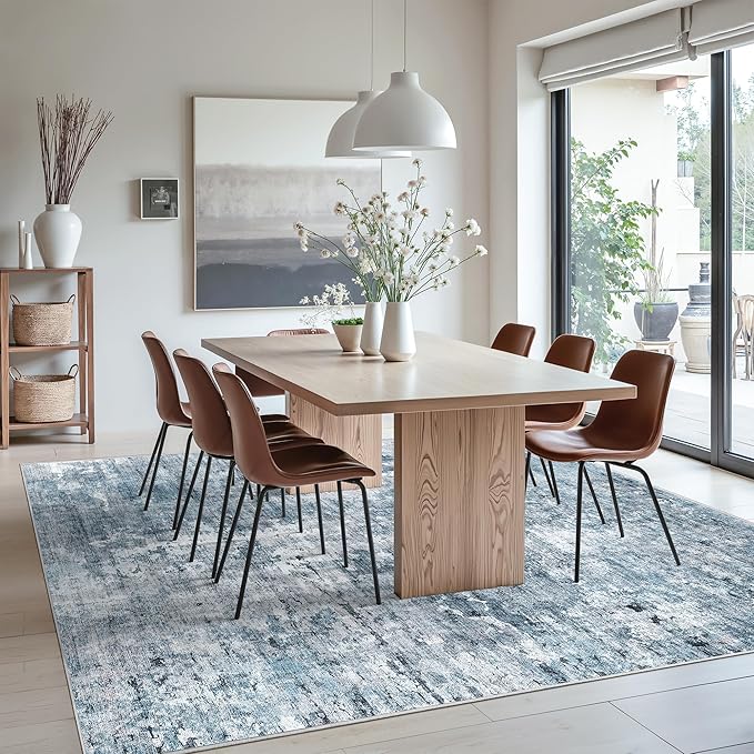 Abstract Rug 8x10 Large Living Room Rugs Neutral Modern Washable Area Rugs - Image 3