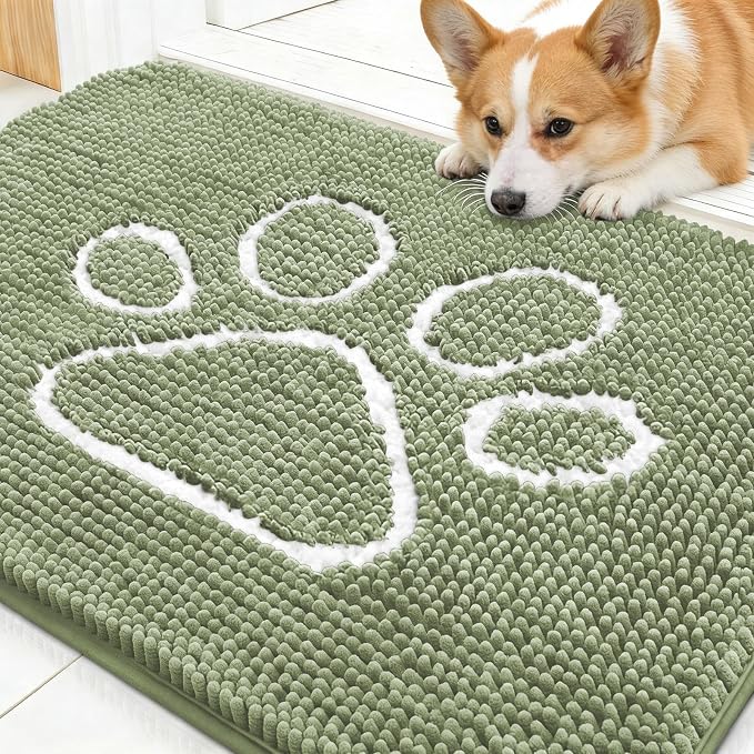 OLANLY Dog Door Mat for Muddy Paws 59x20, Paw Print Design Chenille Mud Mat | by OLANLY