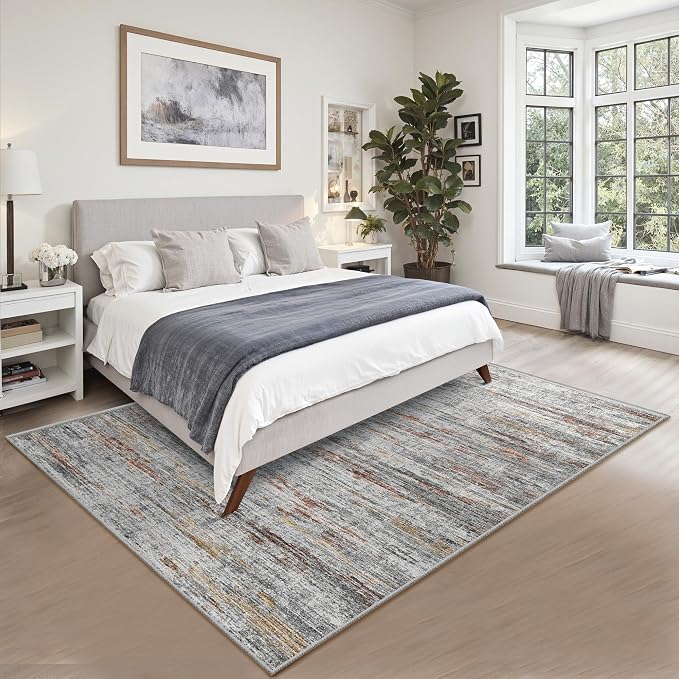 5x7 Area Rugs - Ultra-Thin Washble Rugs, Non-Slip Low Pile Abstract Print Rugs - Image 6