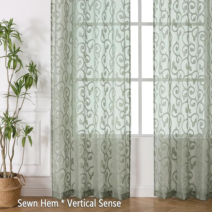 OWENIE Sage Green Sheer Curtains 63 inch Length - Image 6