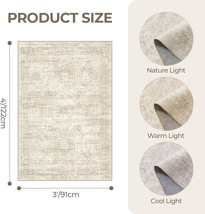 3x4 Washable Area Rug for Entryway, Soft Kitchen Rugs Non Slip for Dining Room - Image 2