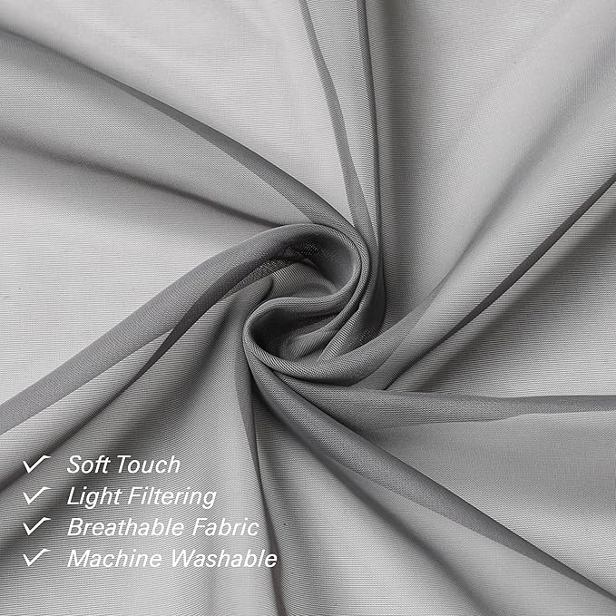 Lecloud Charcoal Grey Sheer Curtains 14 Inch Length 2 Panels Set, Light - Image 4