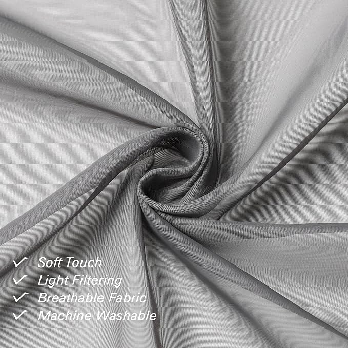 Lecloud Grey Sheer Curtains 45 Inch Long 2 Panels, Short Voile Drapes - Image 4