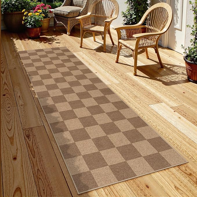 Lahome Colette Checkered Easy Jute Kitchen Runner, 2x8 Washable Indoor Outdoor - Image 7
