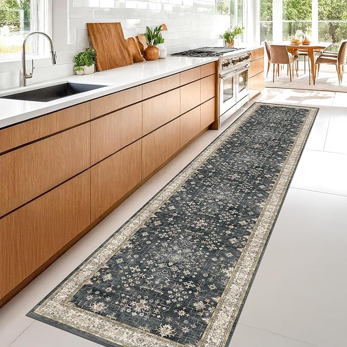 Black Boho Washable 2x10 Hallway Runner Rug - Image 3