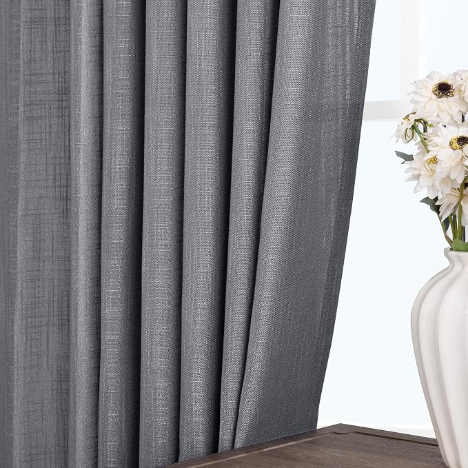 Dark Gray Curtains for Living Room Back Tab Modern Farmhouse Semi Sheer Gray - Image 4
