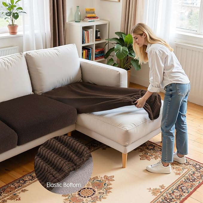 Hokway Chaise Cover and Couch Cushion Covers Set, Separate Sectional Sofa - Image 5