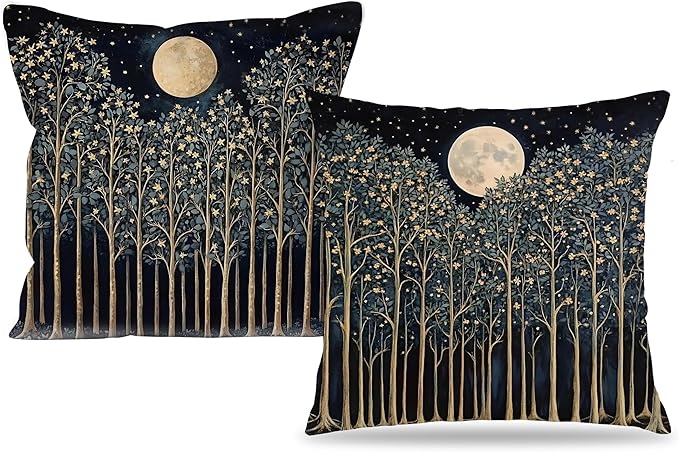 Rustic William Morris Night Moon Forest Green Decor Pillow Covers 18x18 Set of 2 by Unknown