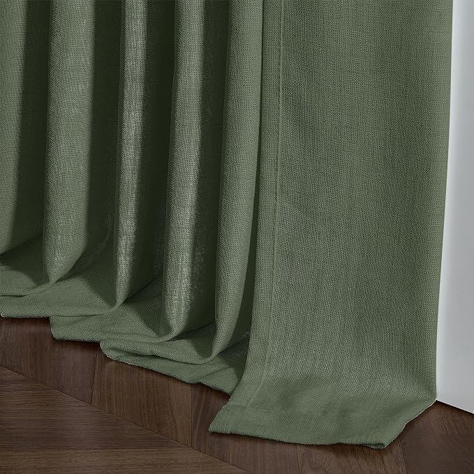 Extra Long Thick Linen Pinch Pleat Loden 120 Inch Long Curtains 2 Panels | - Image 7