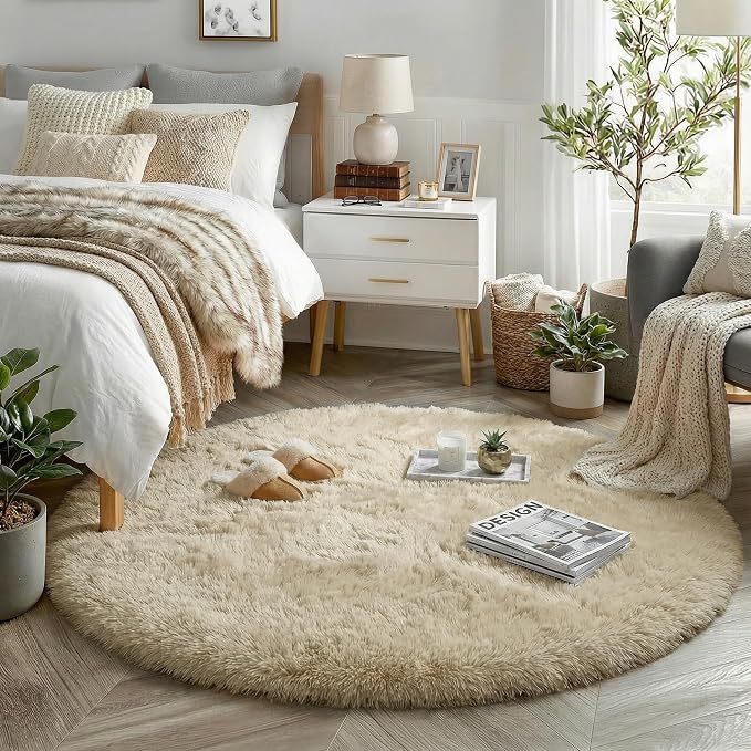 Amdrebio Beige Round Area Rug 4Ft by Amdrebio
