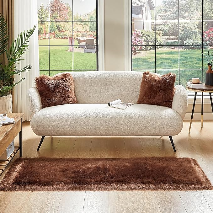 AMTOVO Faux Fur Rug, Coffee Ultra Soft Fluffy Shag Sheepskin Rug, 2 x 6 ft - Image 2