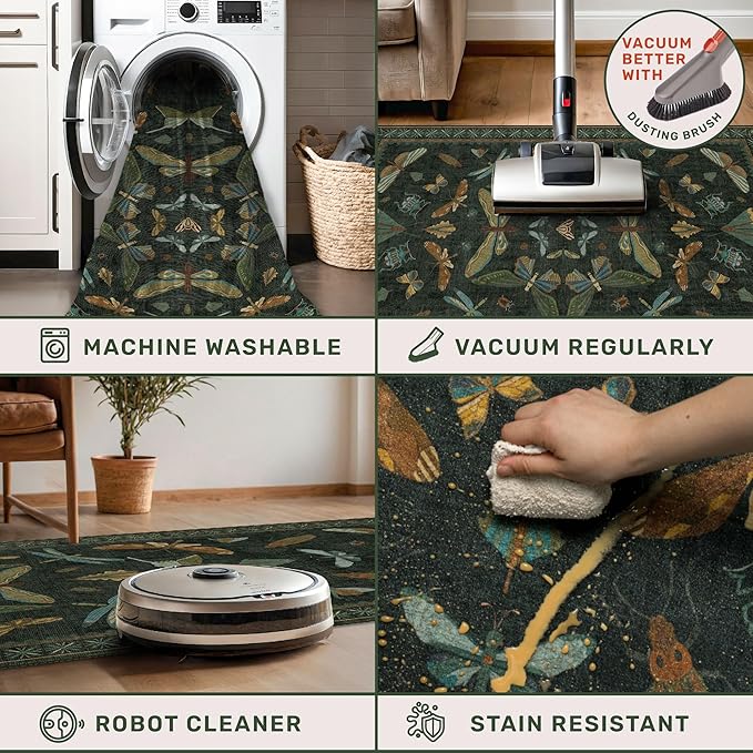Dark Green Insect 6ft Round Washable Area Rug - Image 4