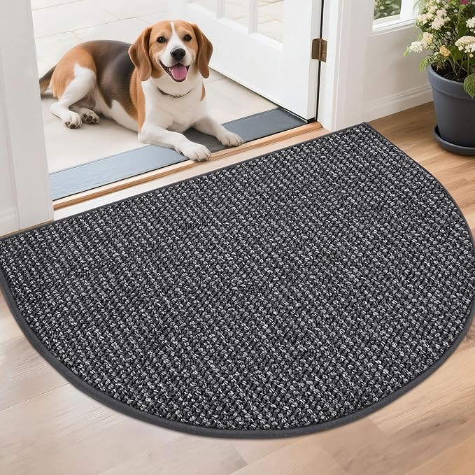 BEQHAUSE Dirt Trapper Door Mat 26" x 40" Half Circle Non Slip, Charcoal | by BEQHAUSE