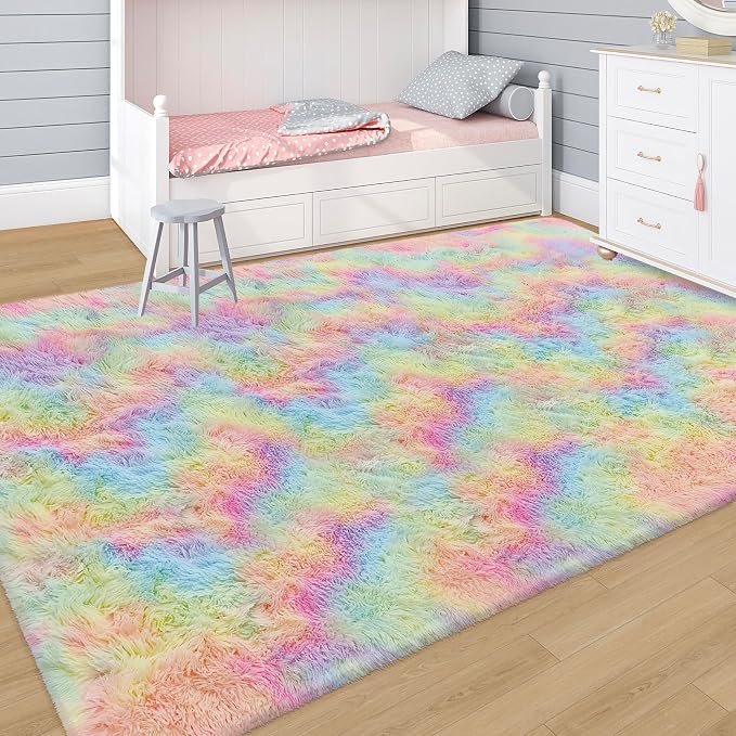 Fluffy Rainbow Colorful Area Rug - Image 5