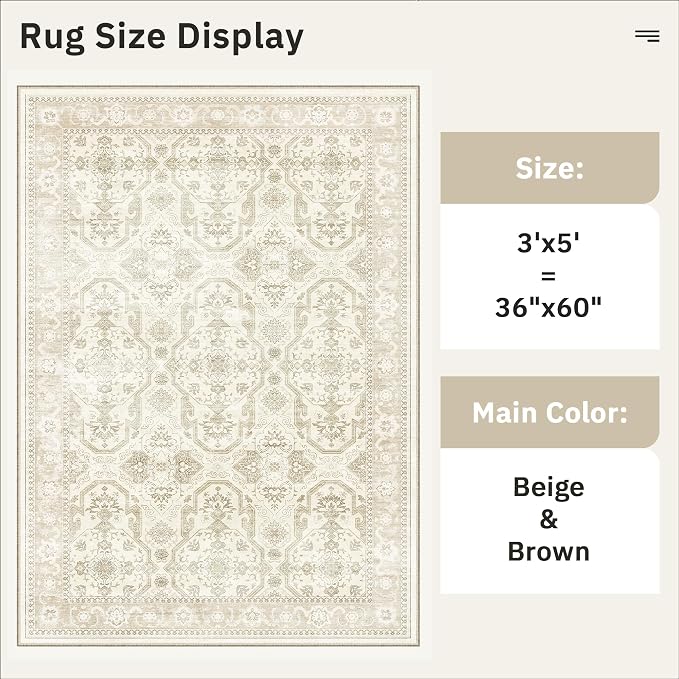 3x5 Rug, Small Area Rug for Kitchen, Machine Washable Non-Slip Throw Rug - Image 5