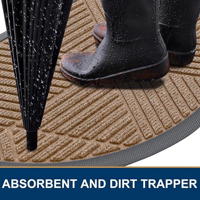 Smiry Half Circle Front Door Mat Outside Entrance, Heavy Duty Sturdy Natural - Image 3
