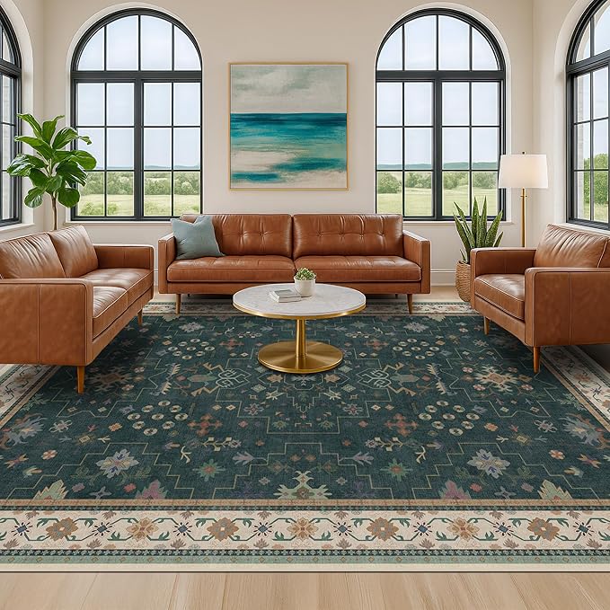 Hazo Haus Dark Green Vintage 8x10 Washable Rugs - Image 8