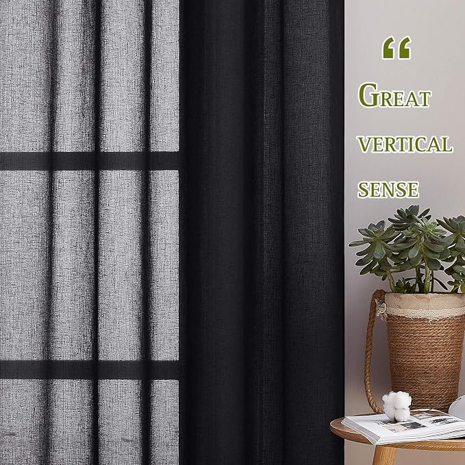 NICETOWN Linen Sheer Black Curtains - Image 2