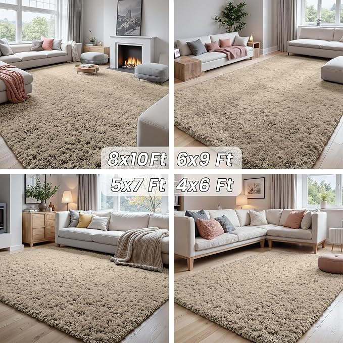 6x9 Area Rugs for Living Room Rug: Soft Fluffy Shag Gray Camel Rugs for Bedroom - Image 7