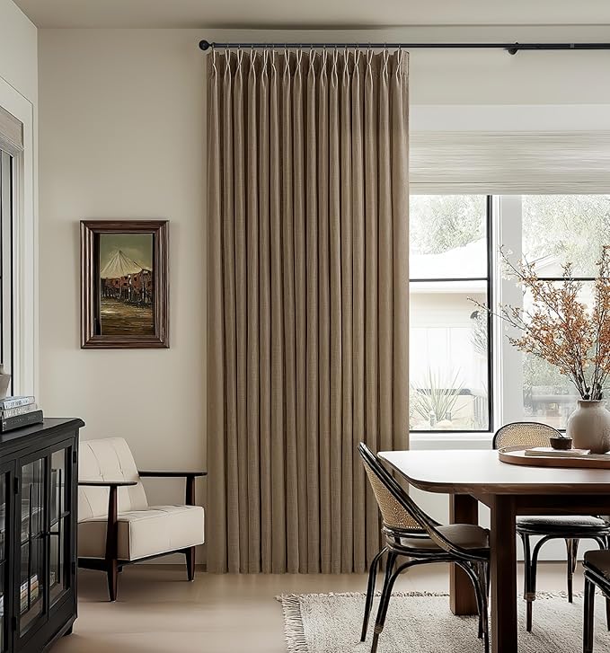 Pleated Linen 120 Inches Light Filtering Dark Brown Ceiling Curtains 50W | - Image 8