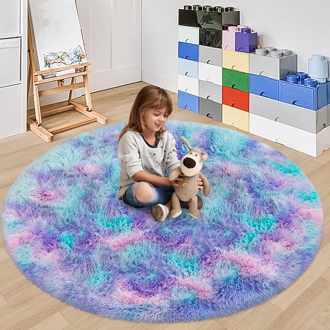 5x5 ft Tie Dye Rainbow Round Rug - Image 3