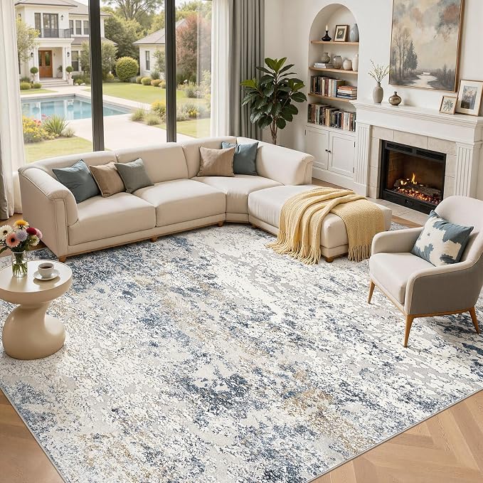 DMOYEST Area Rug Living Room Rugs 12x15 Extra Large Beige Blue Carpet | by DMOYEST