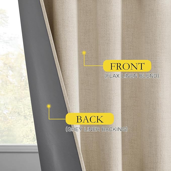 NICETOWN Cream Thick Linen Blend 100% Blackout Curtains 63" Long 2 Panels Set - Image 7
