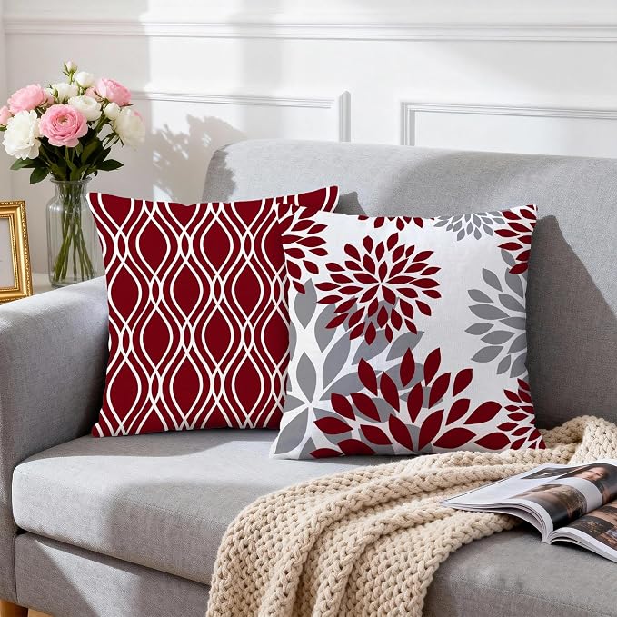 Hexagram Geometric Burgundy Pillow Covers 18x18 Set of 4, Decorative Outdoor - Image 3