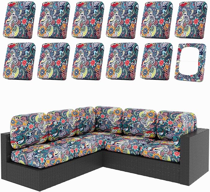 hyha 12Pcs Patio Cushion Covers, Stretch Outdoor Couch Cushion Covers by hyha