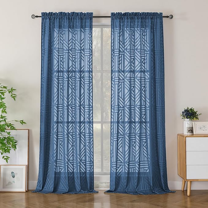 Simplebrand Semi Sheer Dusty Blue Curtains 90 Inches Long 2 Panels, Light by Simplebrand