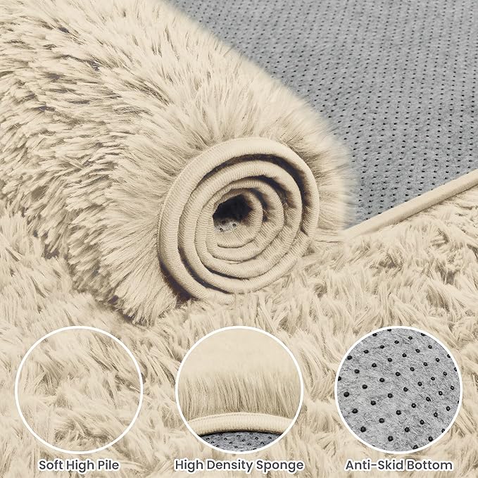 6x9 Fluffy Shag Area Rugs for Living Room Bedroom: Soft Plush Carpet Beige | - Image 6
