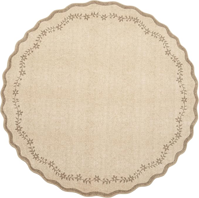 GarveeHome Round Area Rug 5ft Scalloped Washable Circle Rug - Image 4