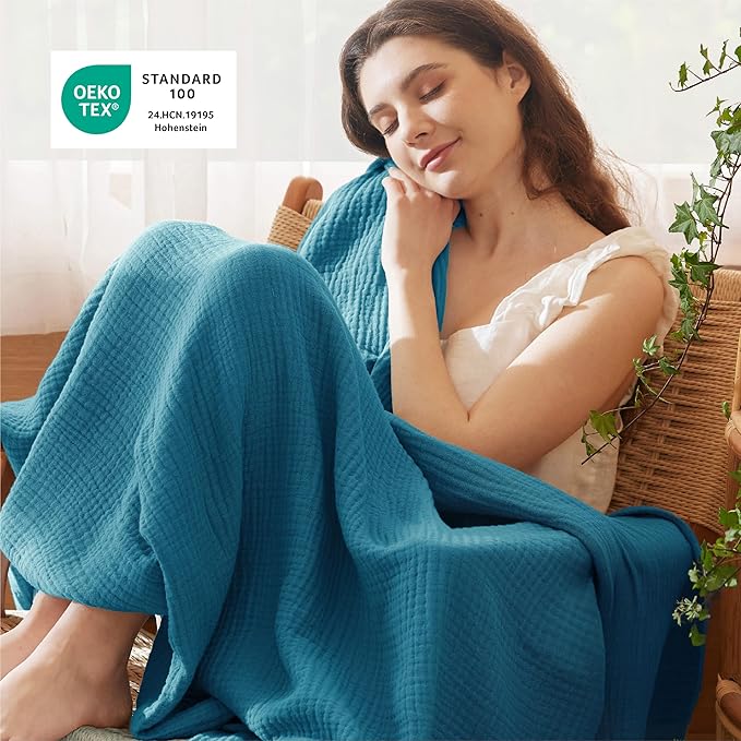 Bedsure 100% Cotton Muslin Throw Blanket Twin XL - Image 4