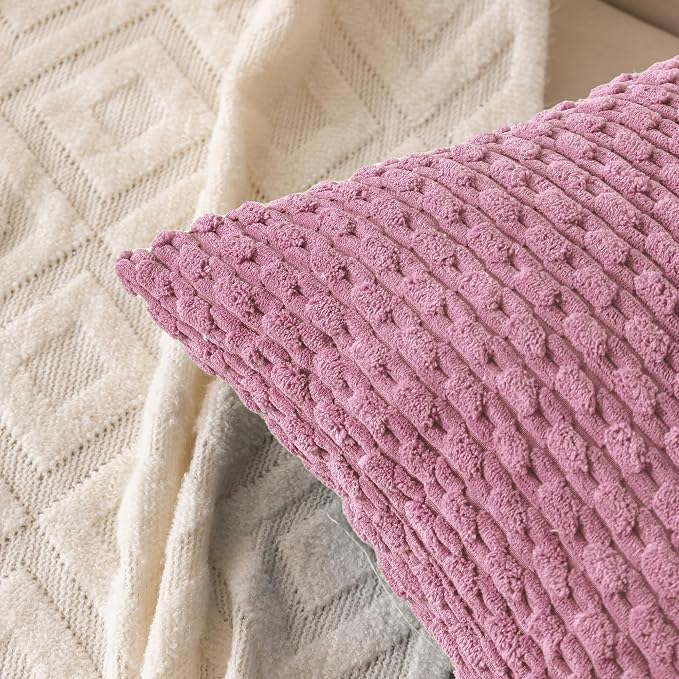 Set of 4 Pink Decorative Throw Pillow Covers 12x20 Inch Corduroy Pillow Covers - Image 5