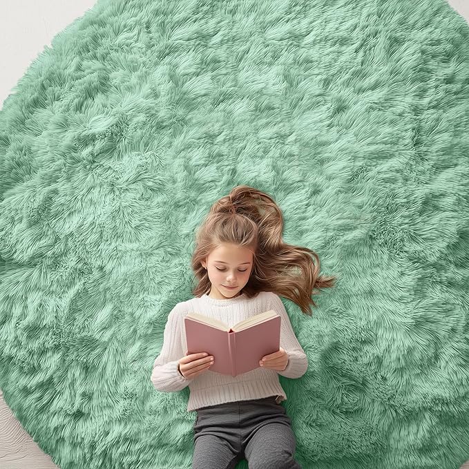 OLANLY Mint Green Round Rugs for Bedroom by OLANLY