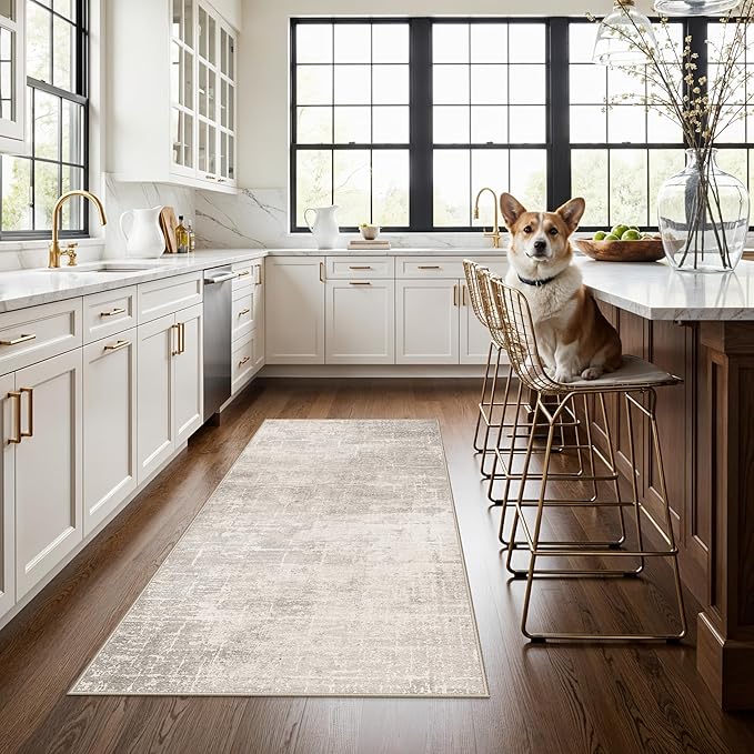 Washable 3x5 Kitchen Area Rug: Non-Slip Abstract Water-Resistant Entryway by HYHAOYUNLAI