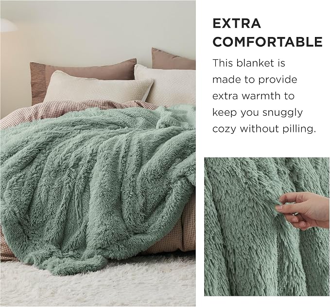 Bedsure GentleSoft Fluffy Sage Green Blankets Queen Size - Image 3