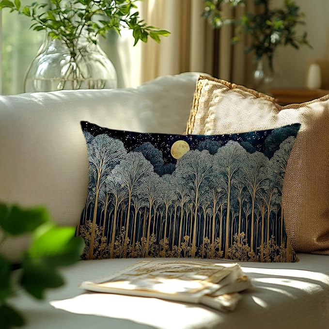 Rustic William Morris Inspired Forest Green Moon Decor Pillow Covers 12x20 - Image 3