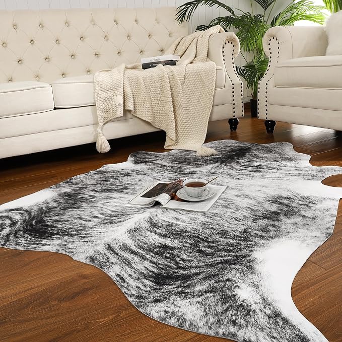 AROGAN Western Decor Faux Fur Cowhide Rug, 4.6 x 5.2 Feet Premium Animal Skin - Image 2