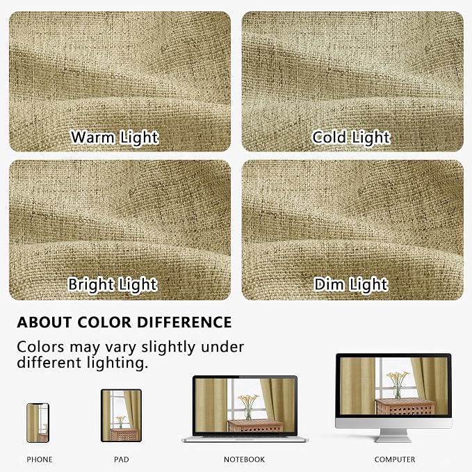 OVZME Valance for Windows, Light Filtering Faux Linen Textured Small Short - Image 9