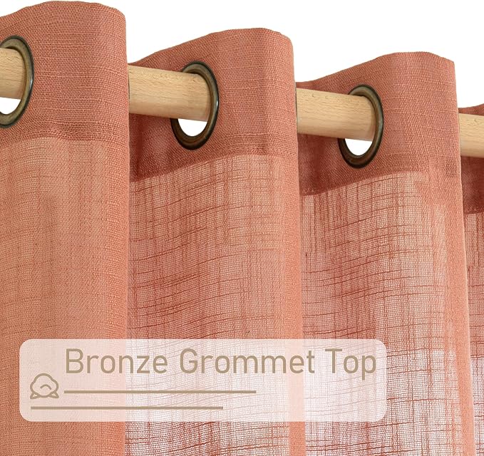 LAMIT Terracotta Linen Curtains 54 Inch Length 2 Panel Set, Semi Sheer Bronze - Image 4
