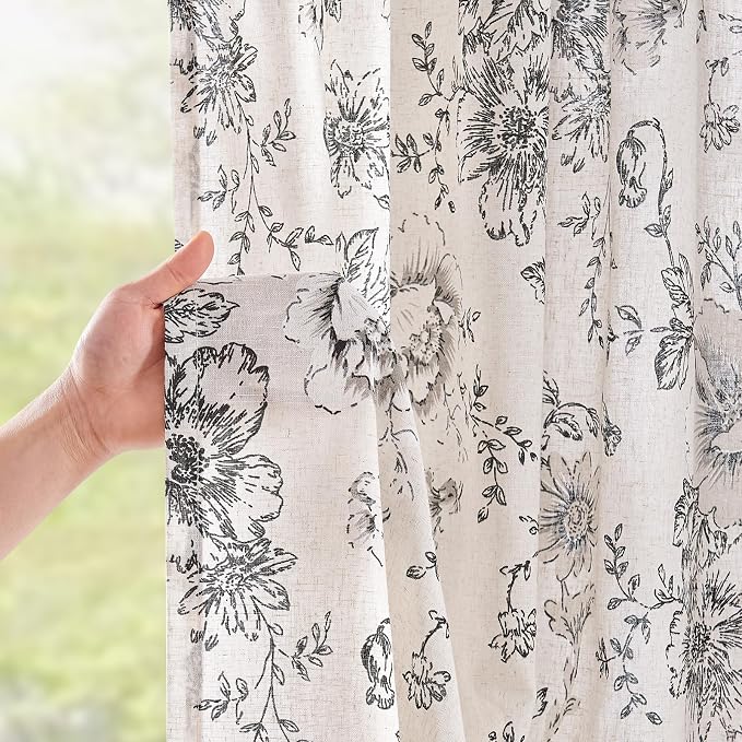 jinchan Linen Blend Curtain Floral Curtains - Image 3