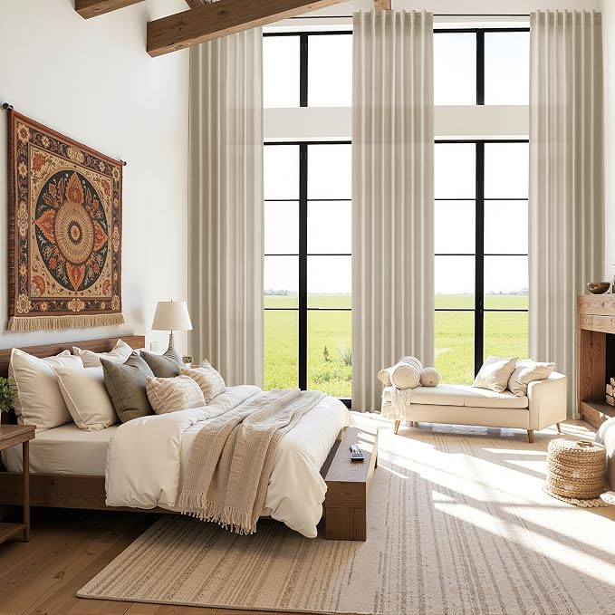 Eggshell Beige Linen Curtains for Living Room 126 Inches Long Light Filtering - Image 6