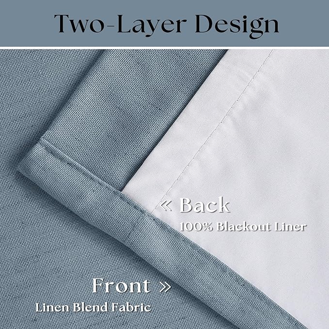 Dusty Blue Linen Black Out 120 Inch Curtains - Image 4