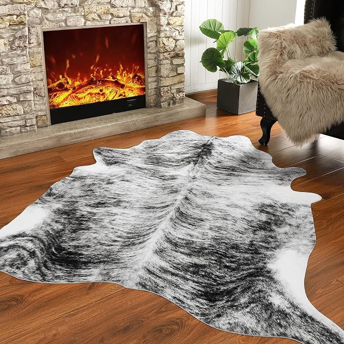 AROGAN Western Decor Faux Fur Cowhide Rug, 4.6 x 5.2 Feet Premium Animal Skin - Image 3